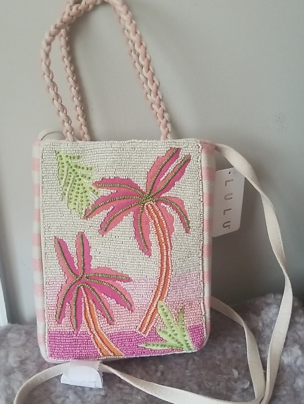 Pink Beaded Palm Tree Crossbody Bag - Women